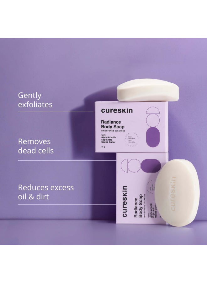 Cureskin Radiance Body Soap | For Pigmentation & Sun Damage with Alpha Arbutin, Kojic Acid and Ucuba Butter | Soap Tan Removal, 75 g (Pack of 2) - Image 4